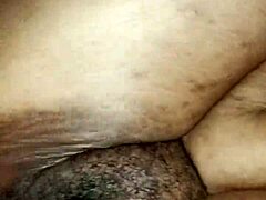 Ebony-mor med store bryster får sin pik og creme fyldt ud