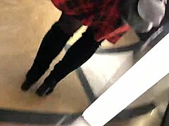 Curvy BBW wife flashes her ass in the mall changing room in front of her chubby MIL and husband