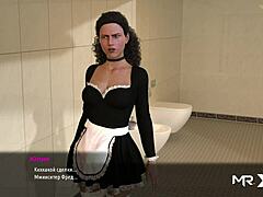 3D animation of a teen maid undressing