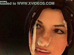 Cartoon 3D d'une mère voluptueuse étouffée par Lara Croft
