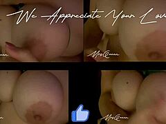 HD POV-video av bunden mamma med naturliga stora bröst som får smisk