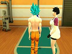 Dragon Ball Hentai: Goku se angajează în acte sexuale cu soția lui și soția fiului său, ambii primind penetrare anală
