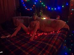 Mature woman gives a deepthroat blowjob and has anal sex in doggy style with big cock on Christmas
