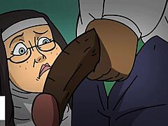 Mature nun indulges in dirty talk and enjoys a black cock in anime Hentai video