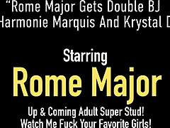 Harmonie Marquis et Krystal Davis taillent une double pipe à un major de Rome