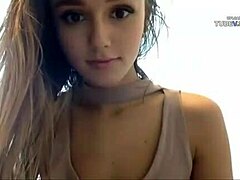 Young girl fingers tight pussy in mom's office on cambate.net
