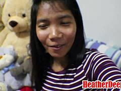 Thai jente Heather får en cumshot i munnen og svelger under en ukes gravid misjonær