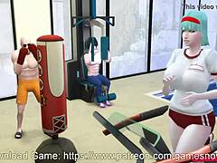 Blond fru med stor rumpa och stora bröst får träning av sin styvmor i Dragon Ball porr-episod 02