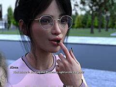 Hra s virtuální realitou: Sledujte, jak prsatá brunetka dává na veřejnosti orální sex