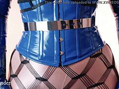 Corseted curvy MILF gets wild in PVC