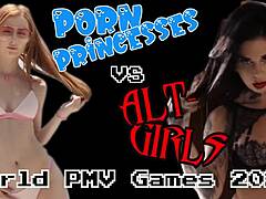 Hot MILFs and teen princesses compete in a porn game
